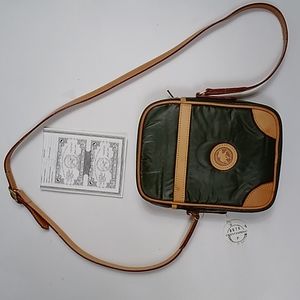 VTG,HUNTING WORLD Nylon Leather Crossbody Bag Green And Tan $200 FOR ONE